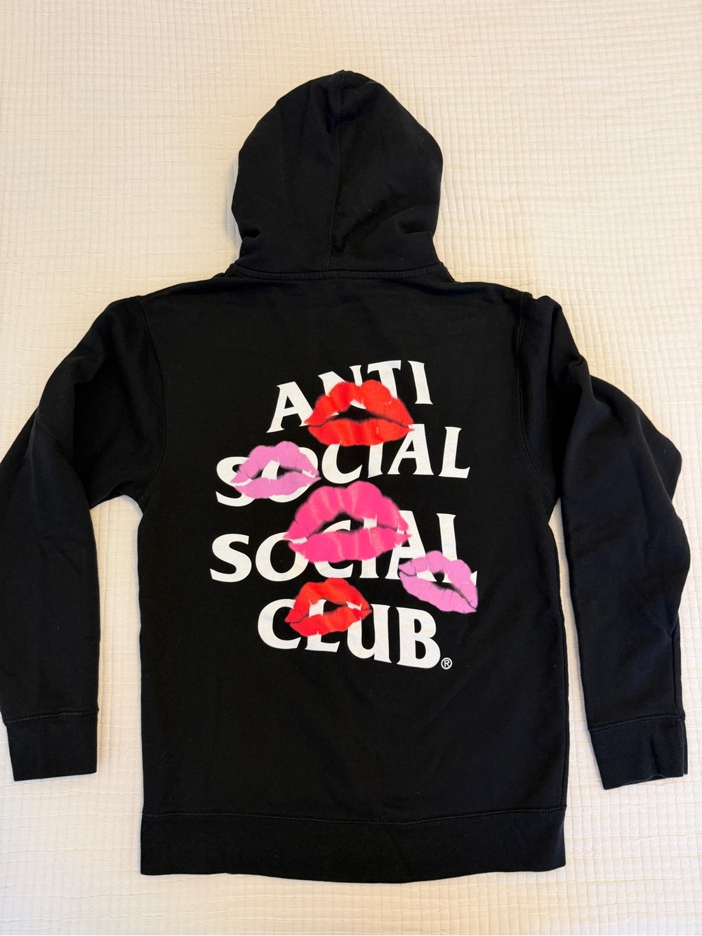 Anti Social Social Club “Your Kiss” Black Hoodie with Red and Pink Lip Prints